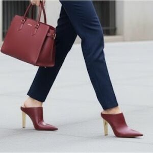 Michael Kors Halle Mule Pump Deep Red Leather Heels | Size 7M | New With Box